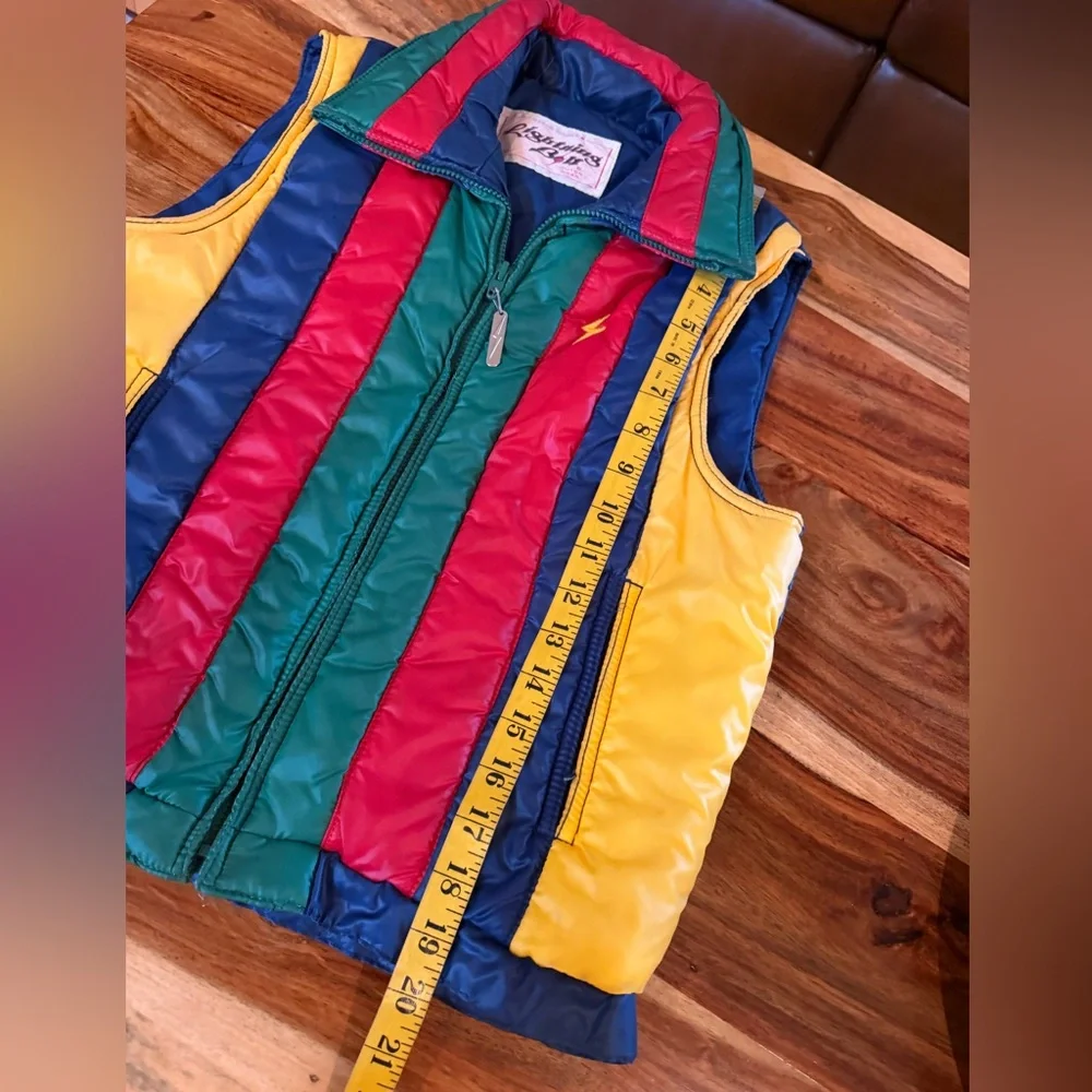 RARE Vintage Late 70s Lightning Bolt Hawaiian Production Rainbow Puffer Vest, M - Picture 6 of 10
